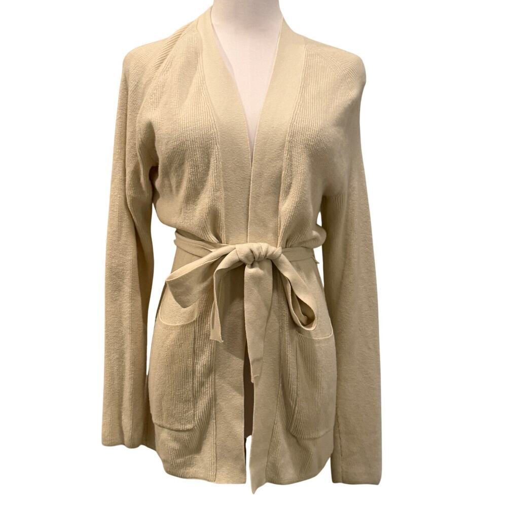 Banana Republic Belted Open Front Cardigan Sweater Cream Small Old Money Office